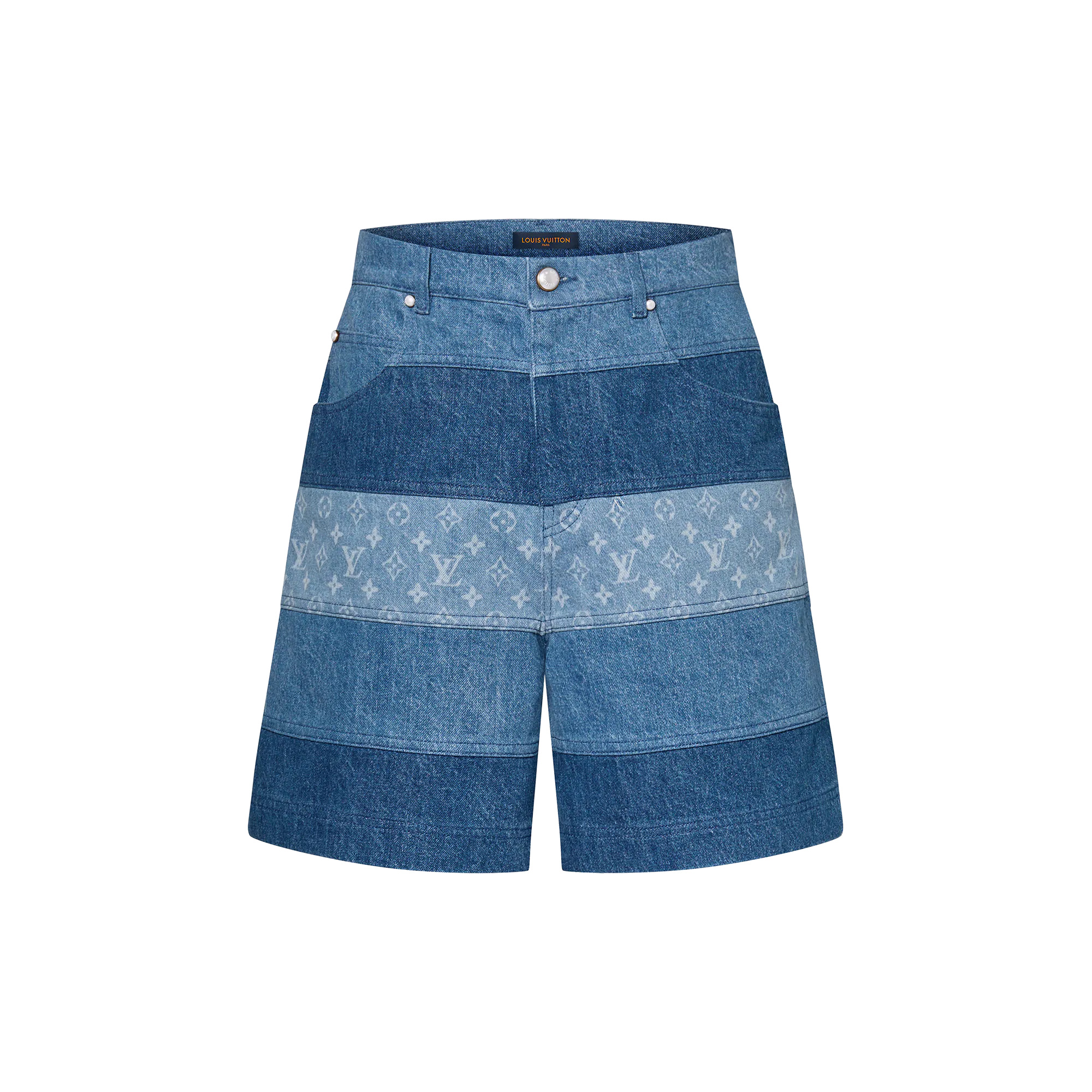 Striped Patchwork Denim Shorts - 1