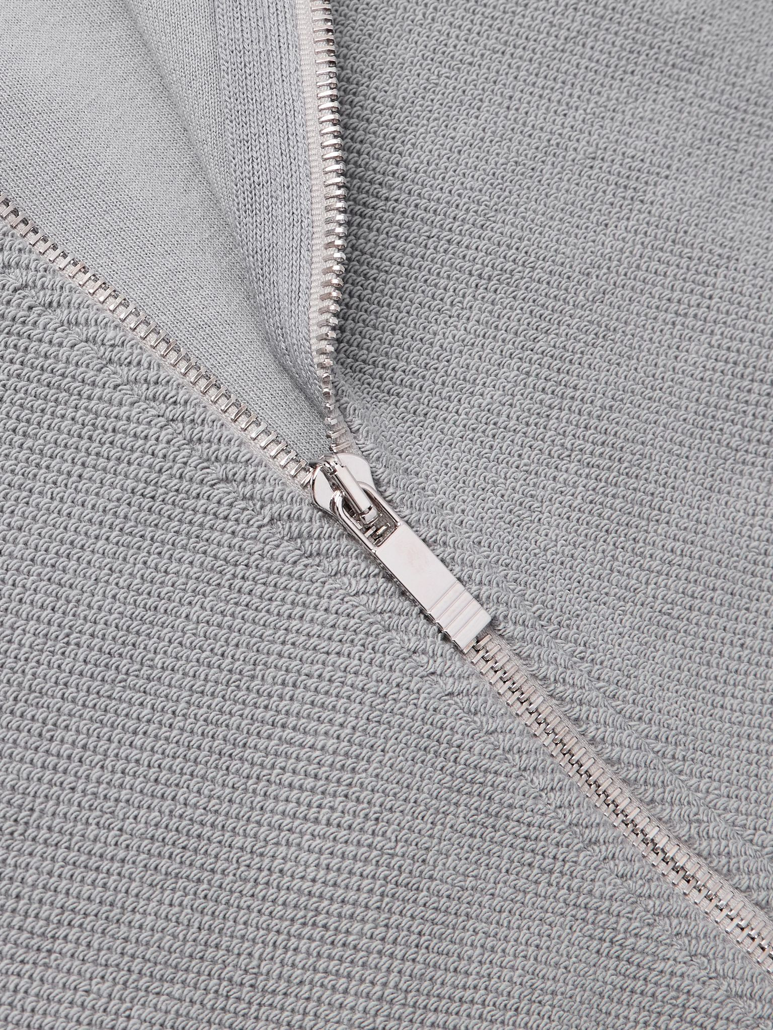 Striped Cotton-Terry Zip-Up Sweater Gray - 4