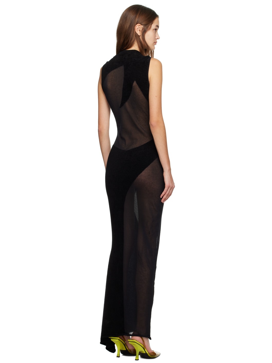 Black Flocked Maxi Dress - 3