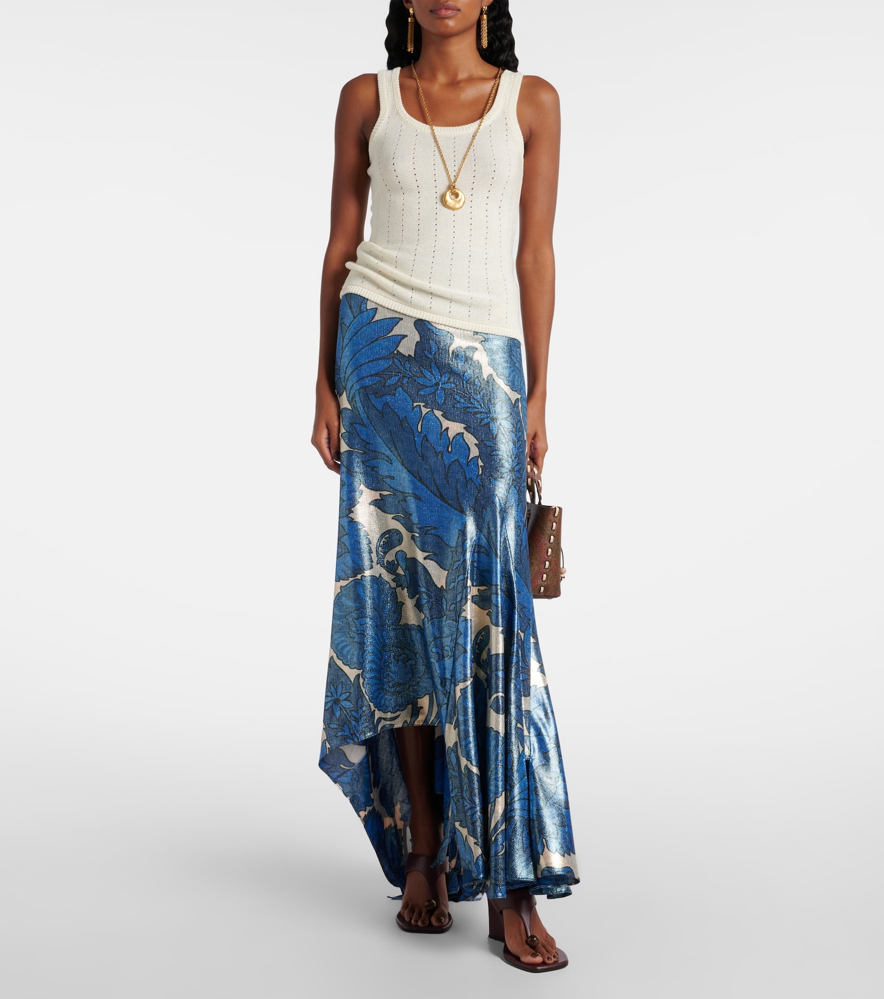 Printed asymmetric lamé maxi skirt - 2