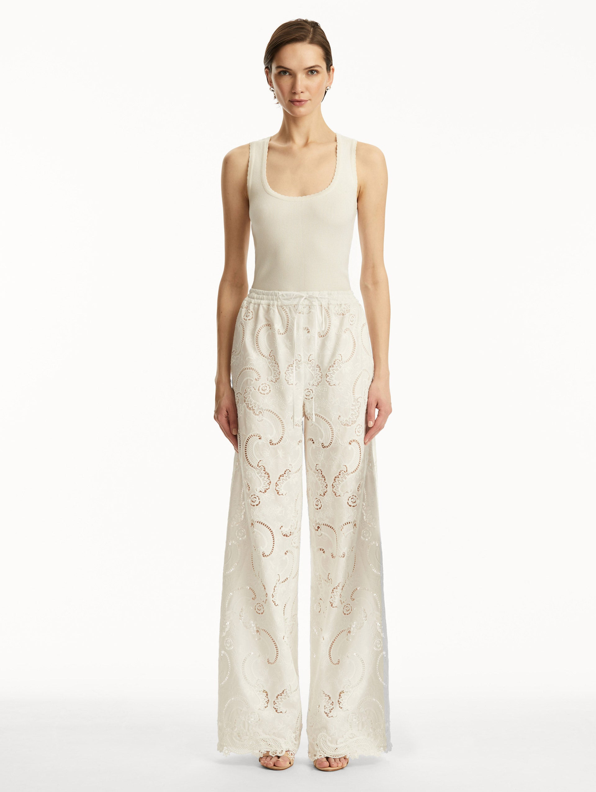 SCROLL GUIPURE WIDE LEG PANT - 2