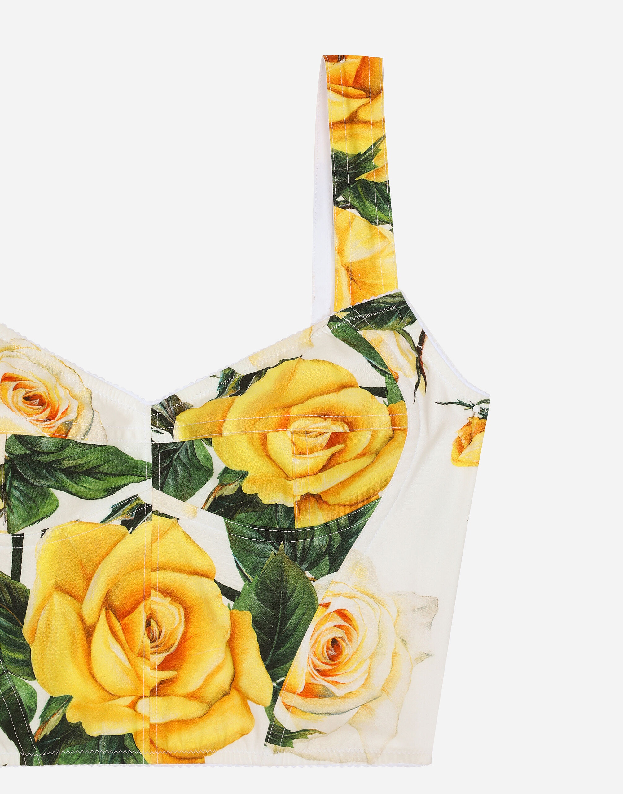 Cotton corset top with yellow rose print - 3
