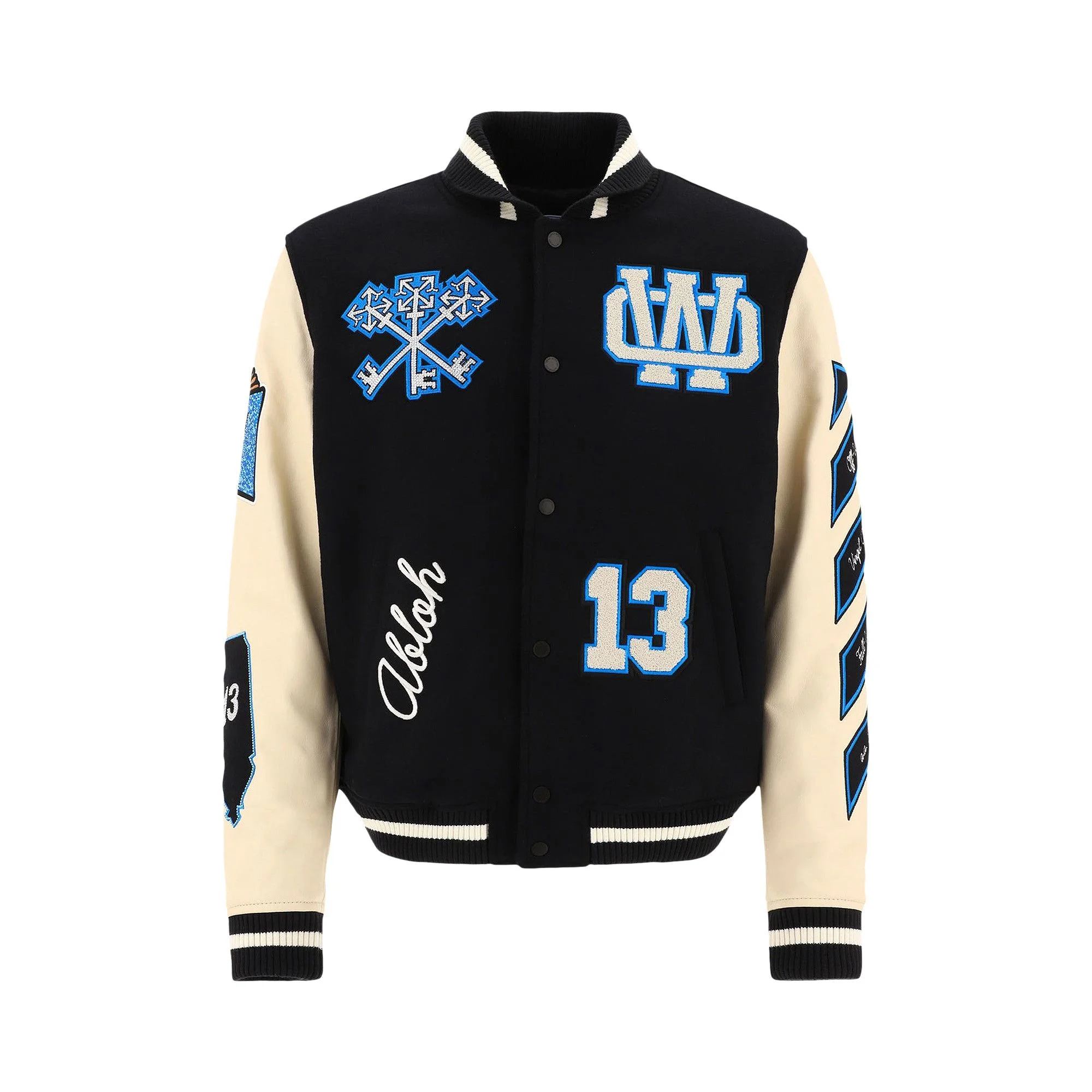 Off-White Logo Patch Varsity Jacket 'Black/Peacock' - 1