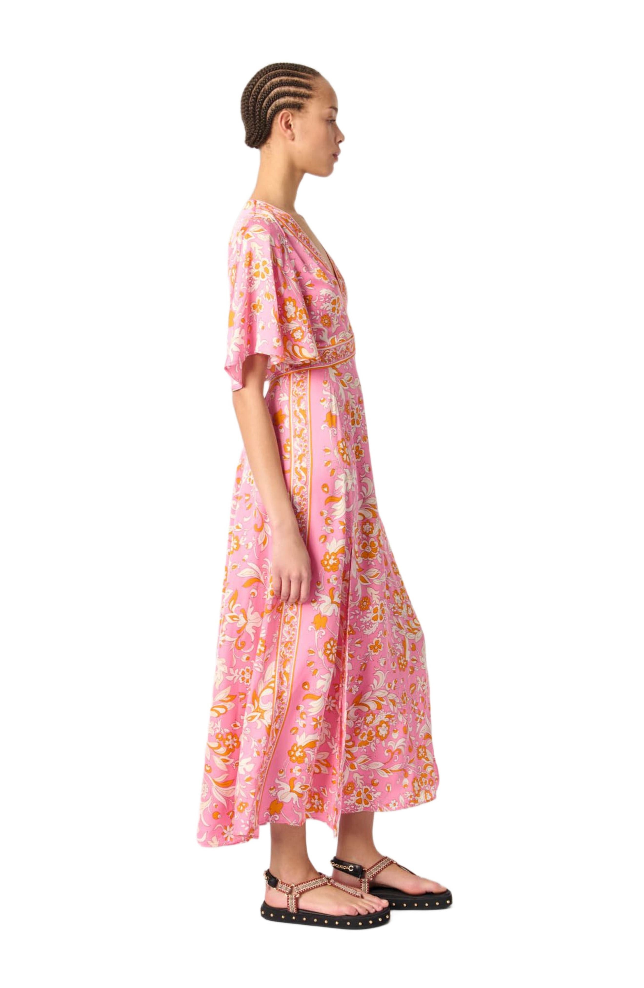 maje Patterned flowing maxi dress in Orange Pink Flowers Print at Nordstrom - 3