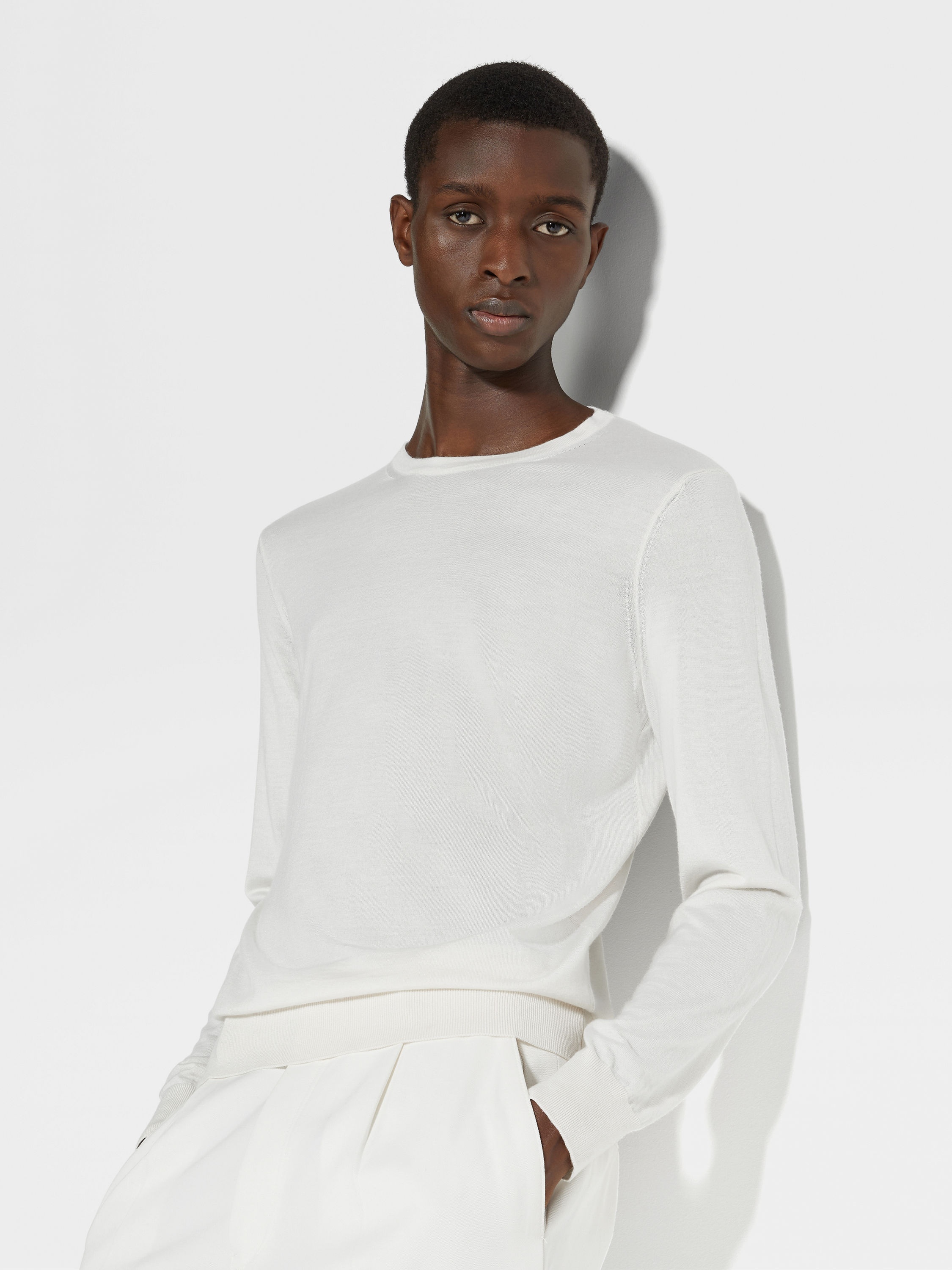 WHITE MÉLANGE CASHSETA CREWNECK - 3