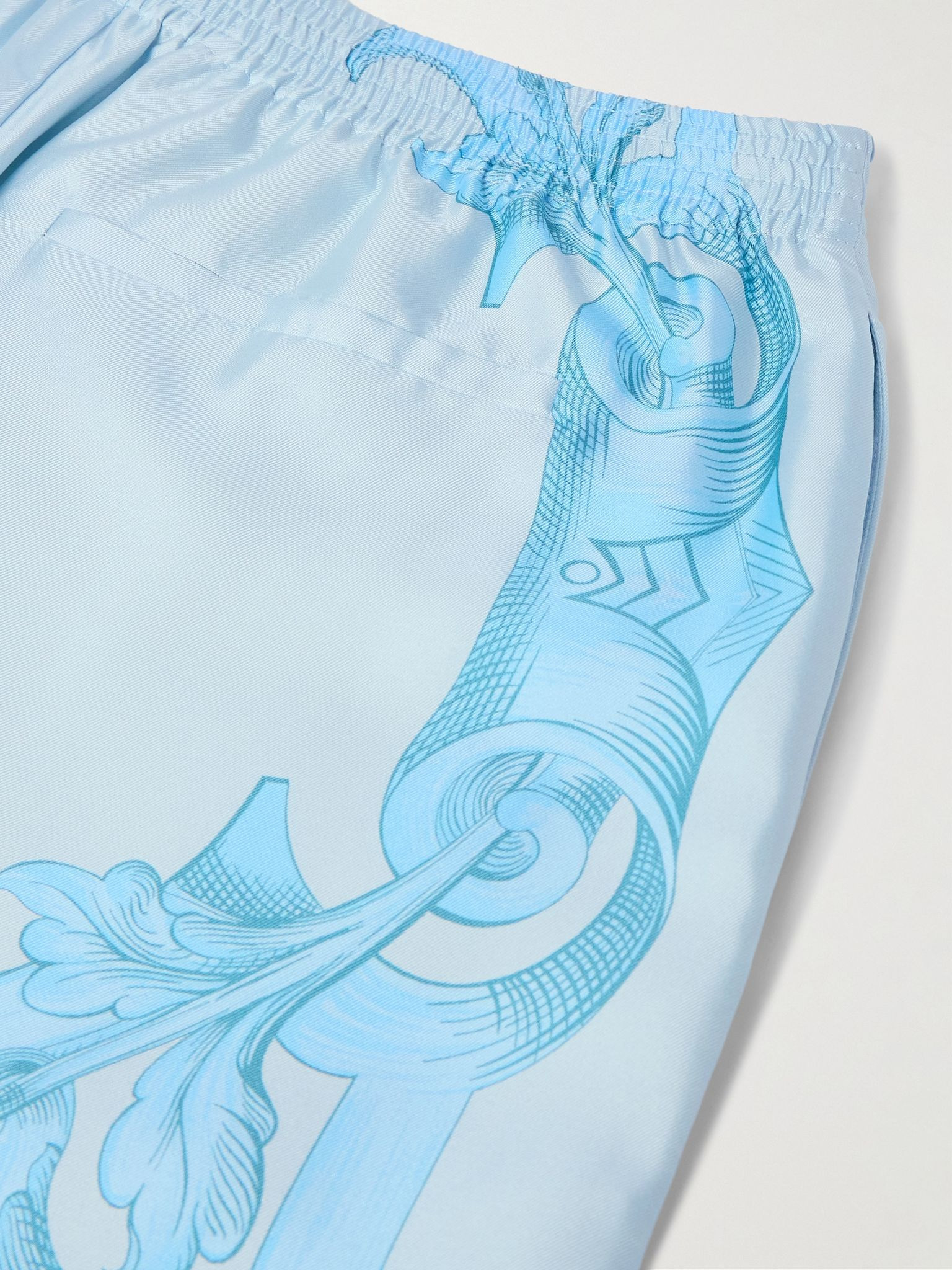 Straight-Leg Printed Silk-Twill Shorts Blue - 5