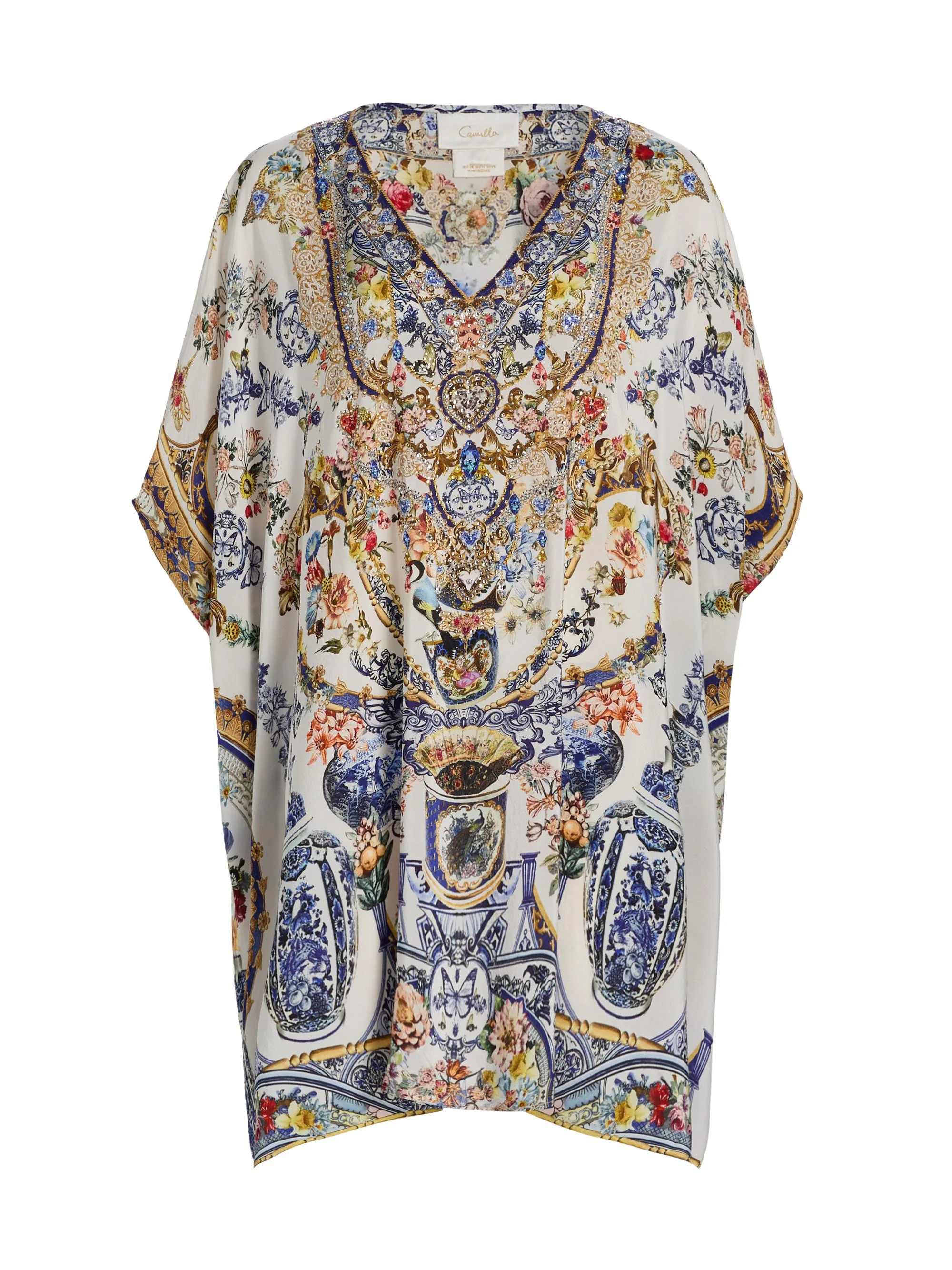Women's The Potter Embellished Printed Silk Caftan - The Pottery Parlour - 1