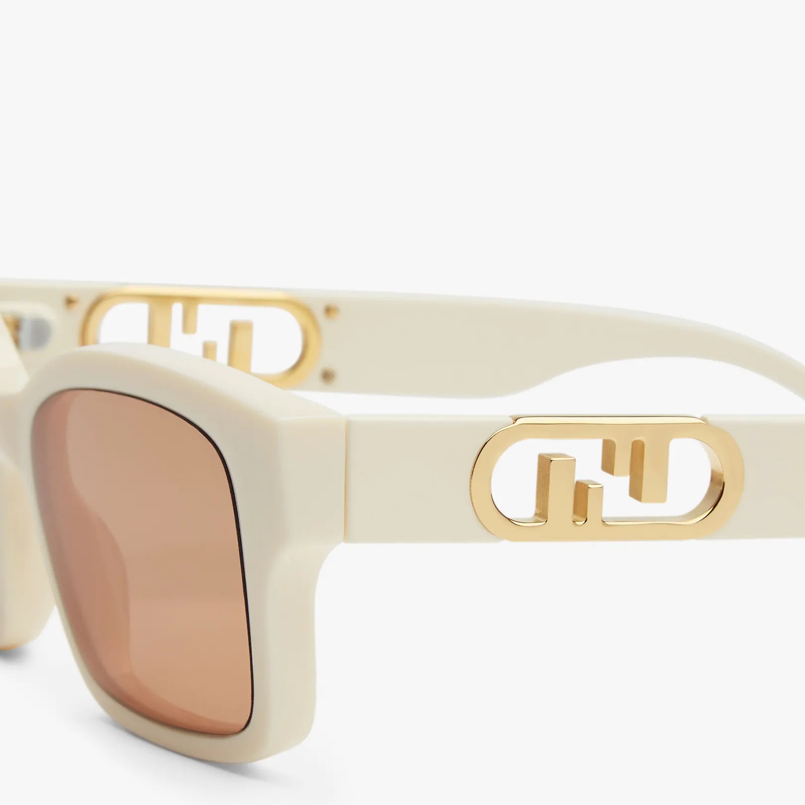 Rectangular, white acetate O’Lock glasses. Temples with gold metal oversized O’Lock logo and brown l - 3