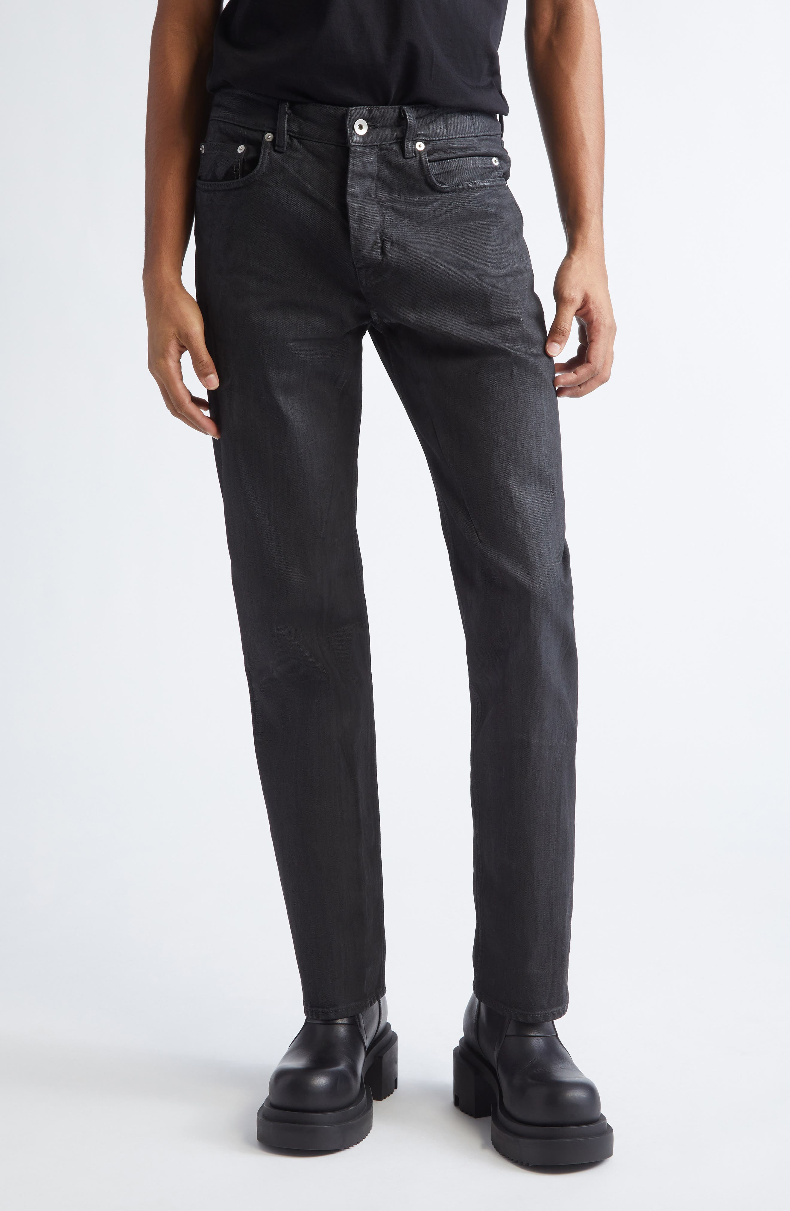 Rick Owens DRKSHDW Fog Cut Coated Jeans in Black Wax at Nordstrom - 1