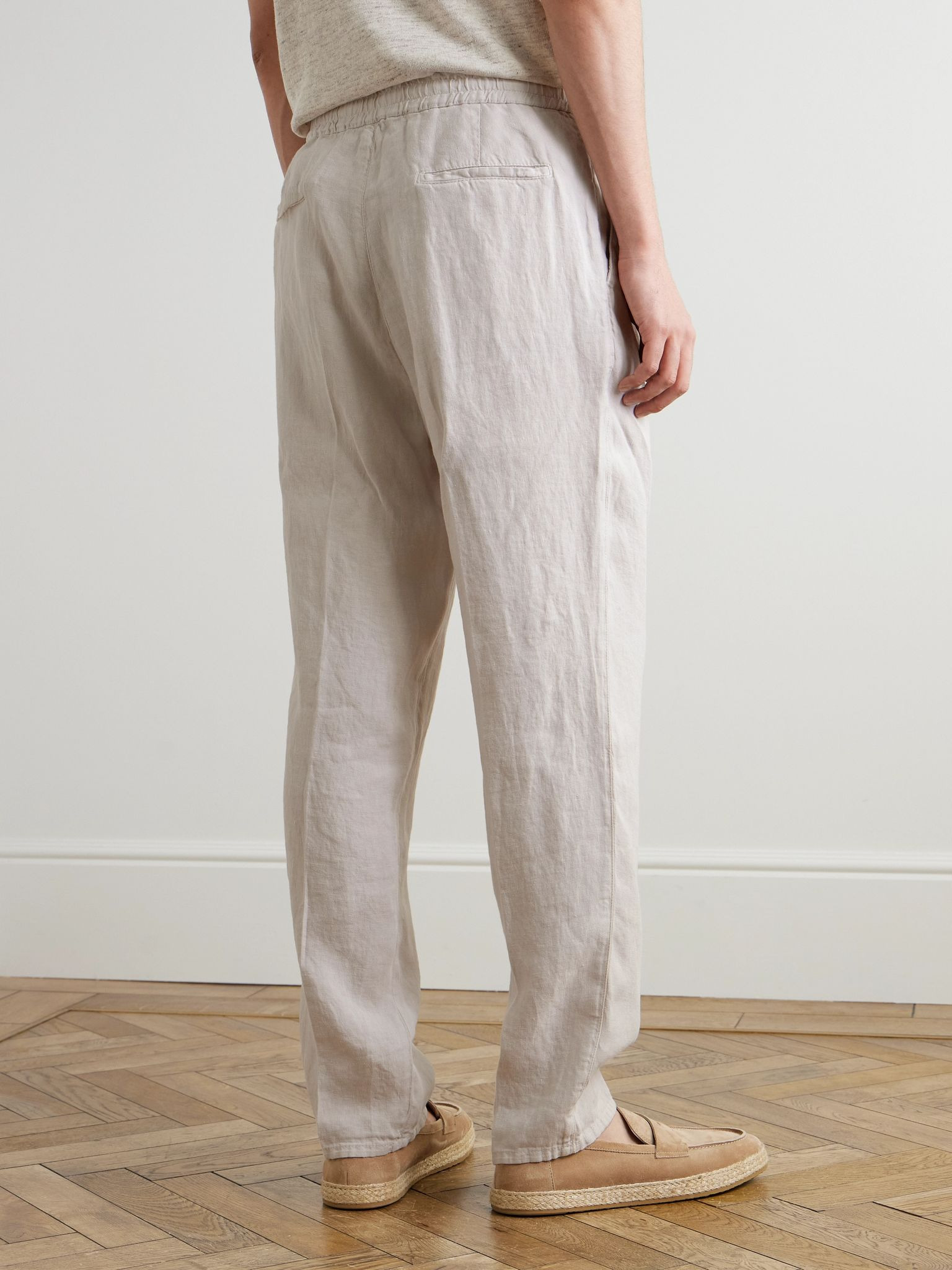 Straight-Leg Linen Drawstring Trousers Neutral - 4
