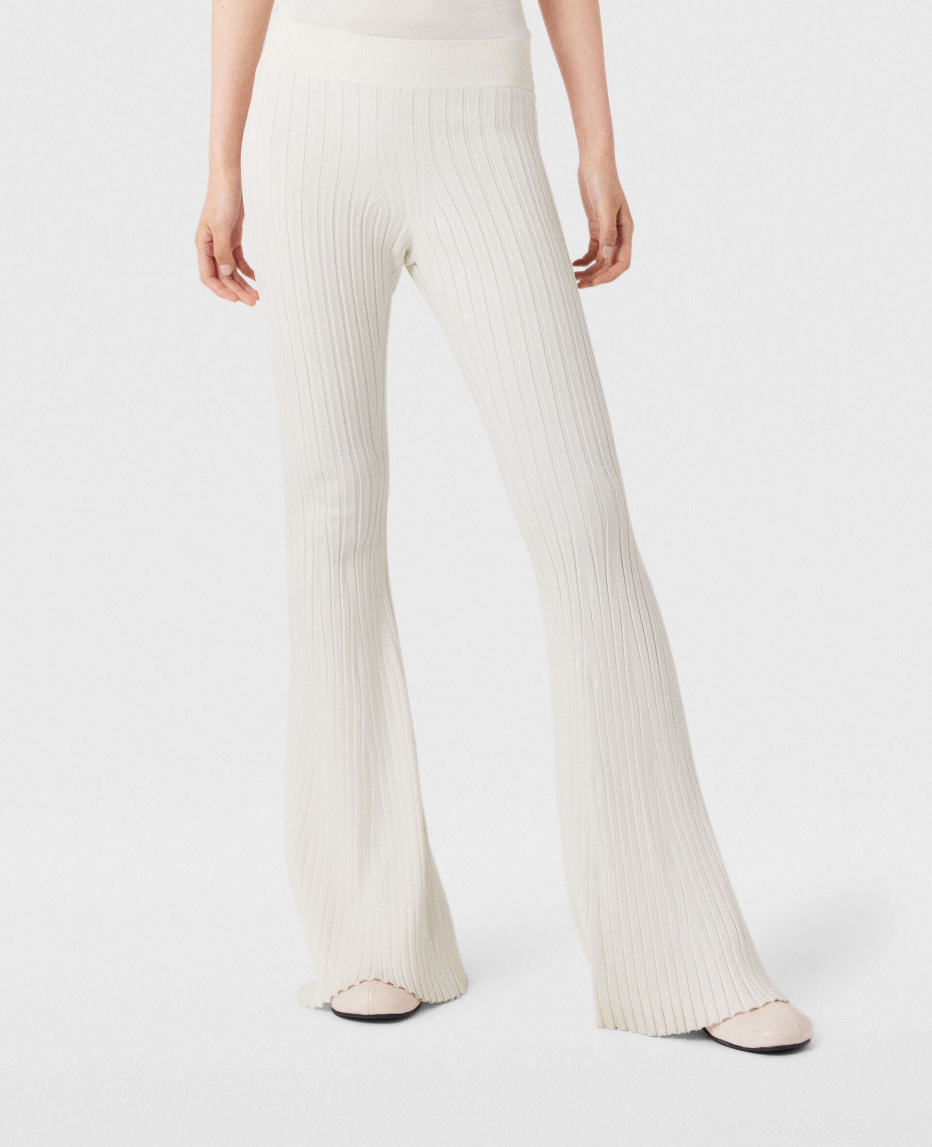 Ribbed Mid-Rise Flared Pants - 1