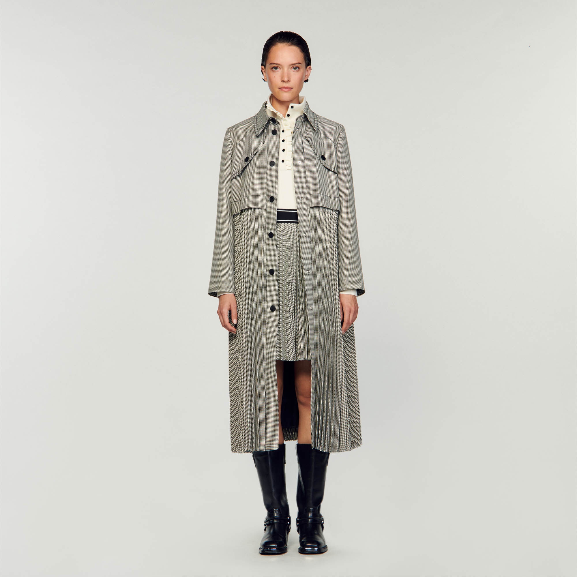 HOUNDSTOOTH TRENCH COAT - 2