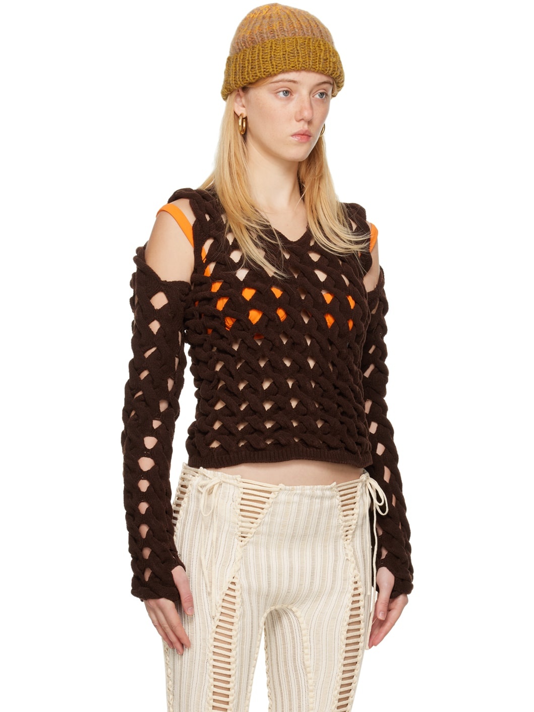 SSENSE Exclusive Brown Fatcable Sweater - 2