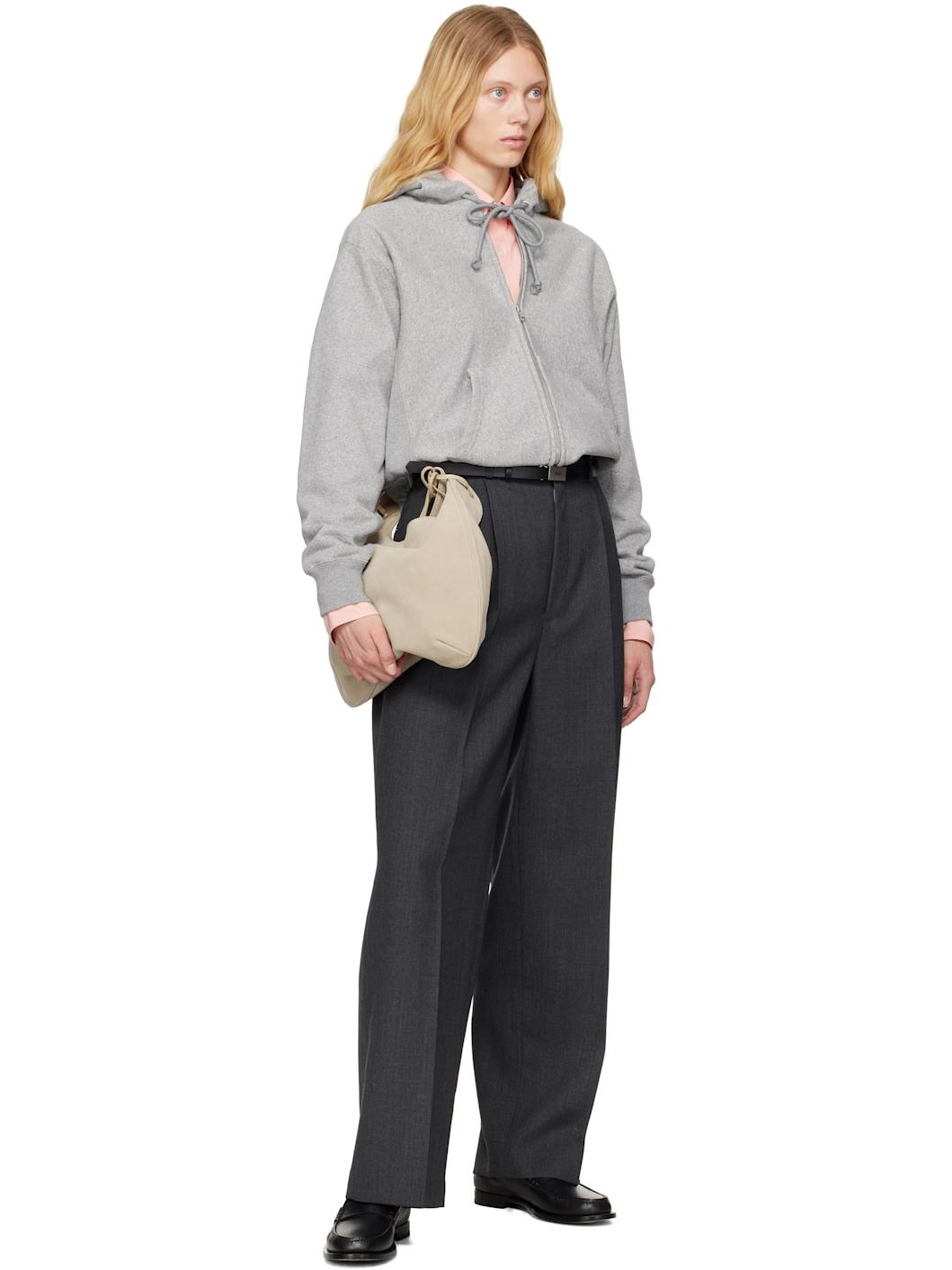 Gray Wool Kid Mohair Hop Sack One-Tuck Trousers - 4