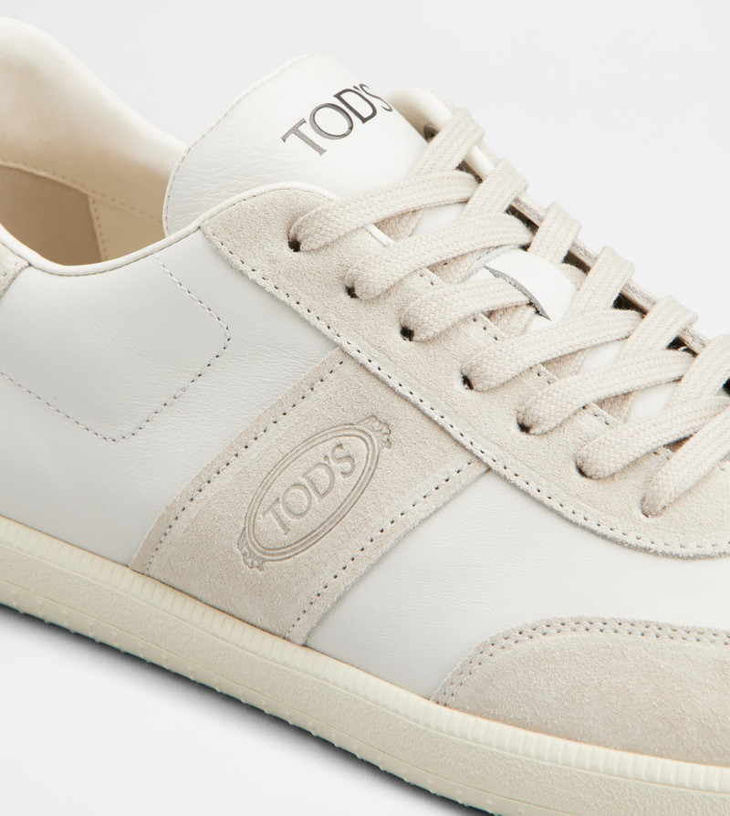 TOD'S TABS SNEAKERS IN SMOOTH LEATHER AND SUEDE - WHITE, BEIGE 5