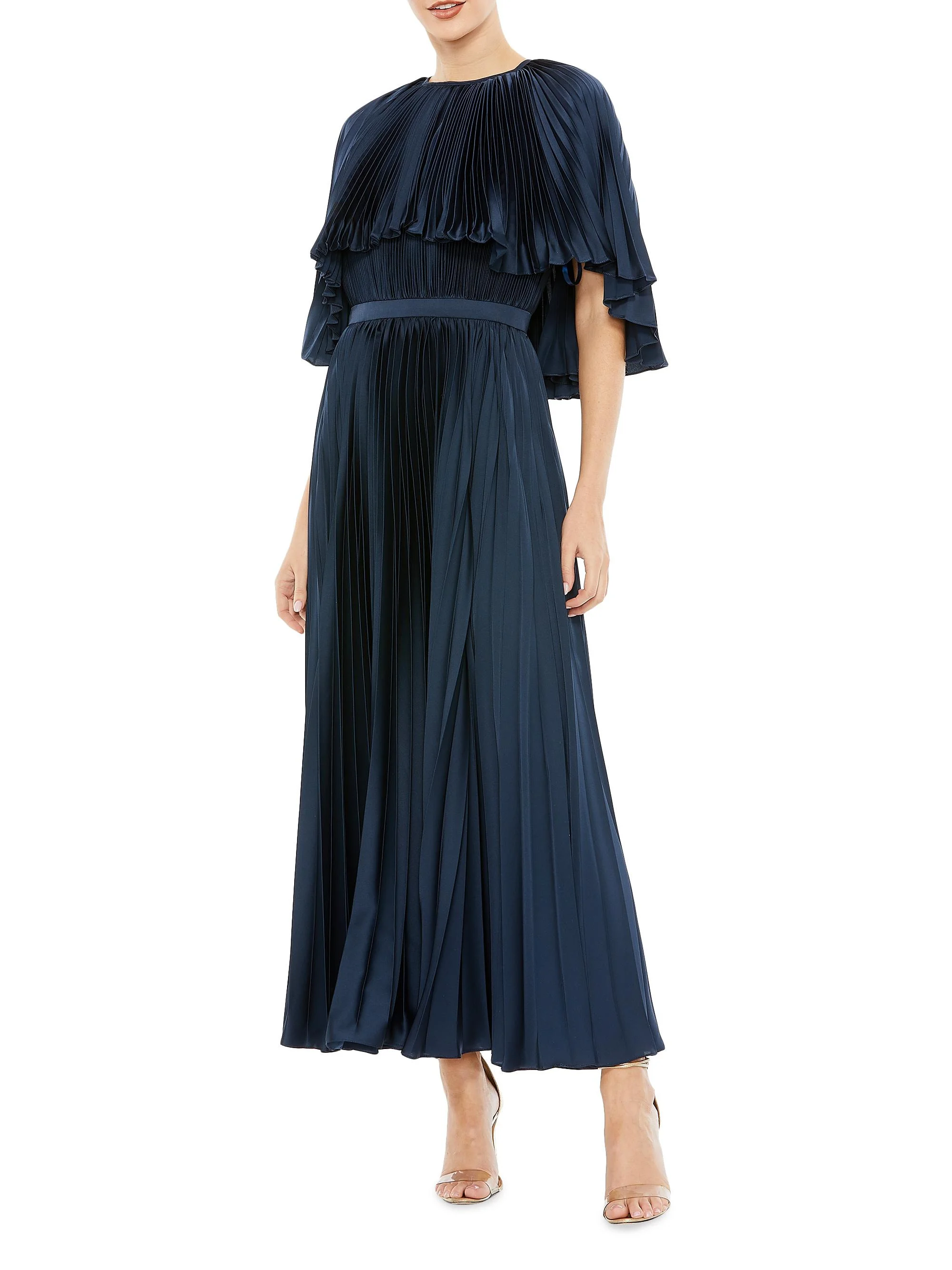 Women's Plissé Cape-Sleeve Cocktail Dress - Midnight - 1
