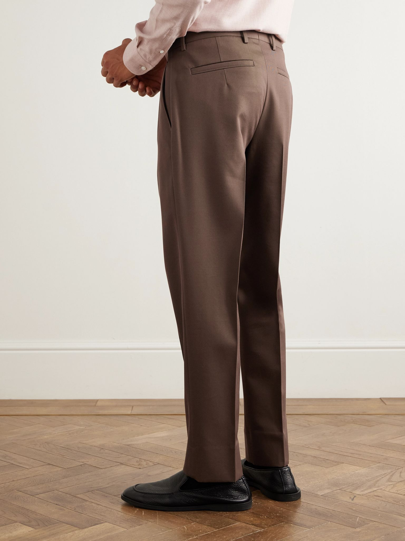 Straight-Leg Cotton and Wool-Blend Trousers Brown - 4
