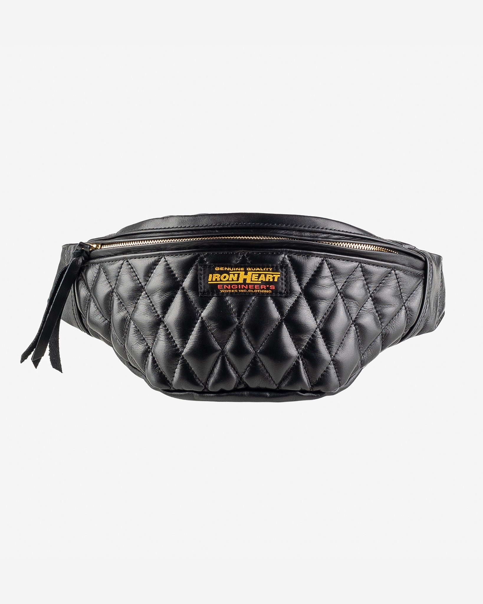 IHE-45-BLK Diamond Stitched Leather Waist Bag - Black - 4