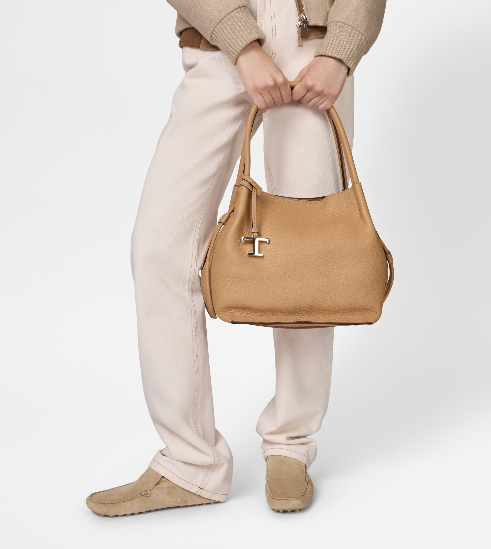 BUCKET BAG IN LEATHER MEDIUM - BEIGE - 6