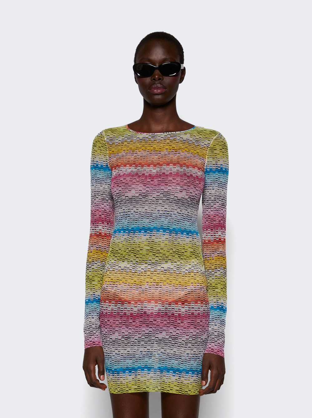 Long Sleeve Cover-up Dress In Printed Tulle Multicolor - 3