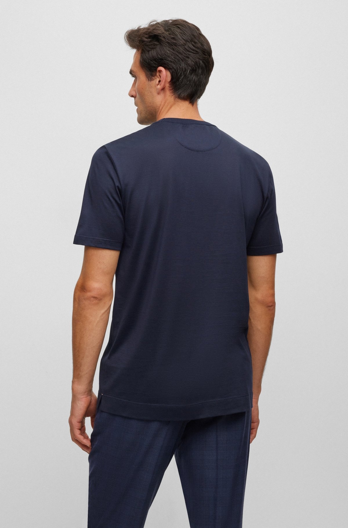 COTTON-SILK T-SHIRT WITH FINELINE STRIPES AND DOUBLE COLLAR - 5