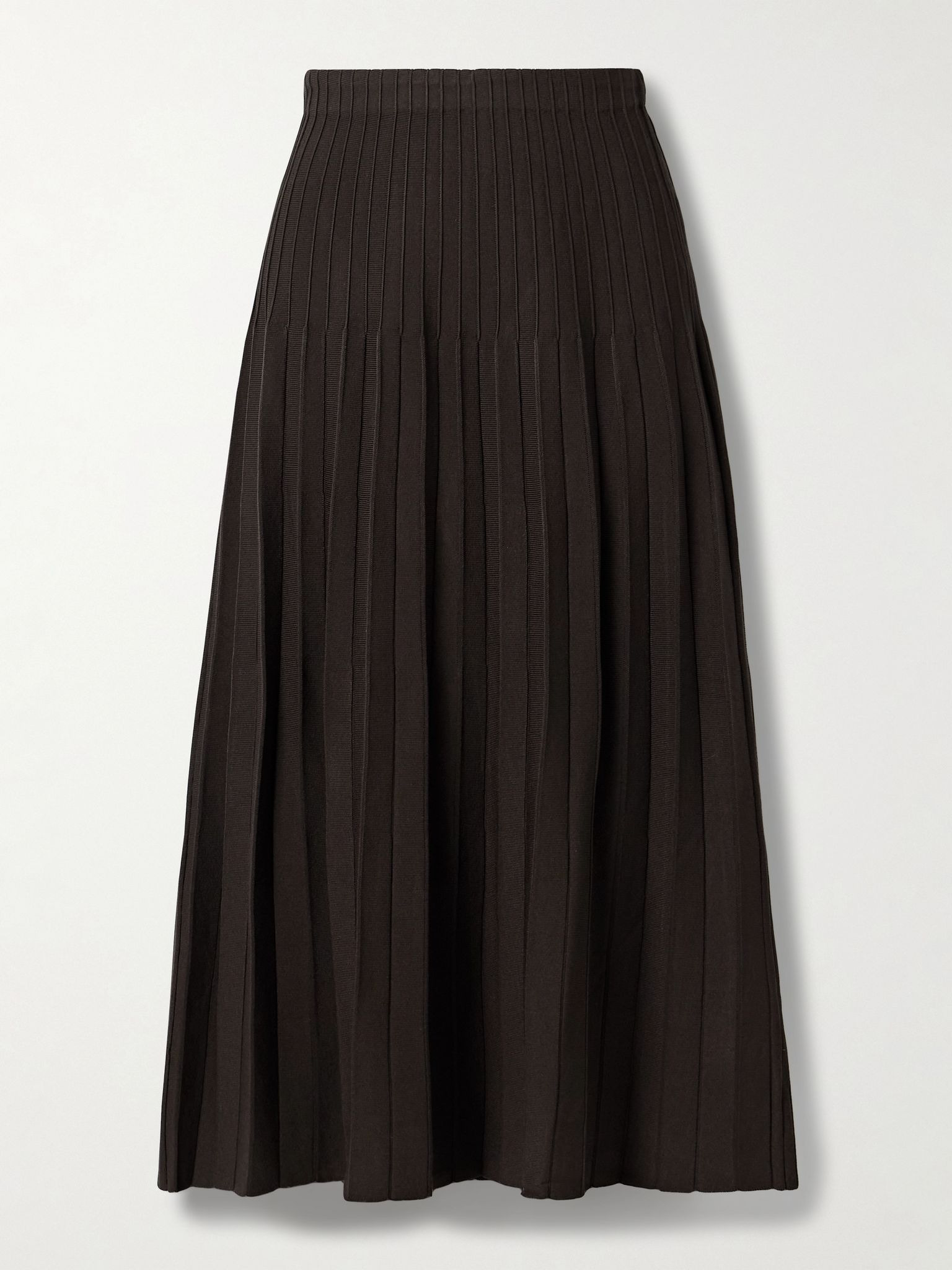 Lena pleated ribbed-knit midi skirt Dark brown - 1