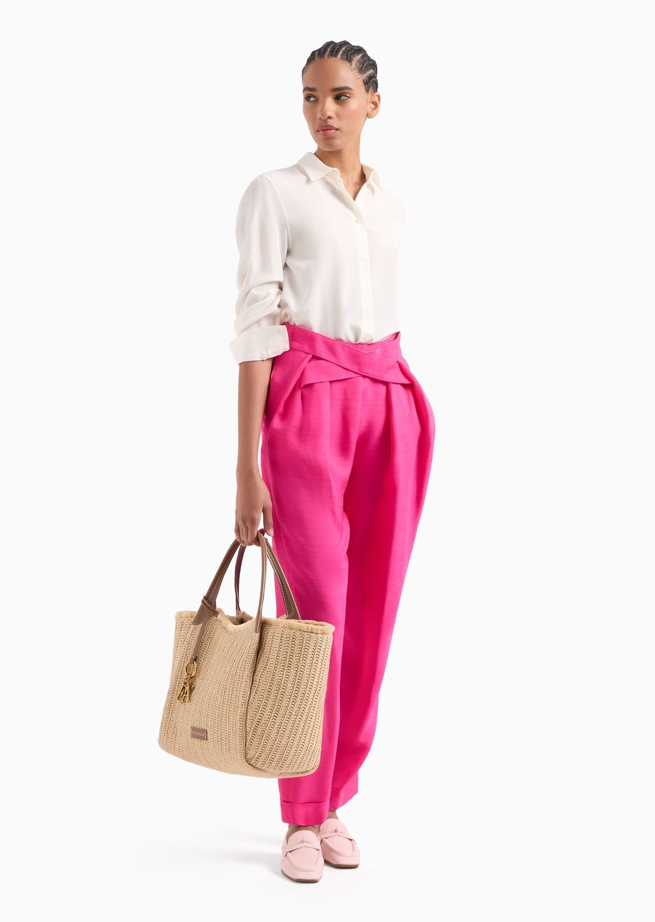 Darted trousers with crossover viscose-crêpe detail - 4