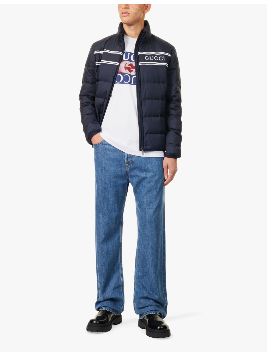 Brand stripe-print lightweight shell-down jacket - 2