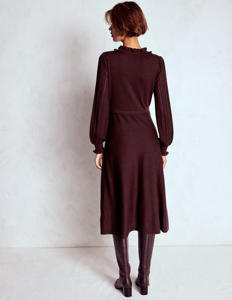 Winifred Frilled Knitted Dress-Coffee Bean 5