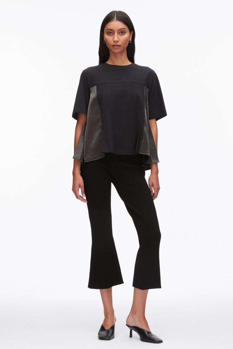 Puff Sleeve Flounce T-Shirt with Satin Panels 1