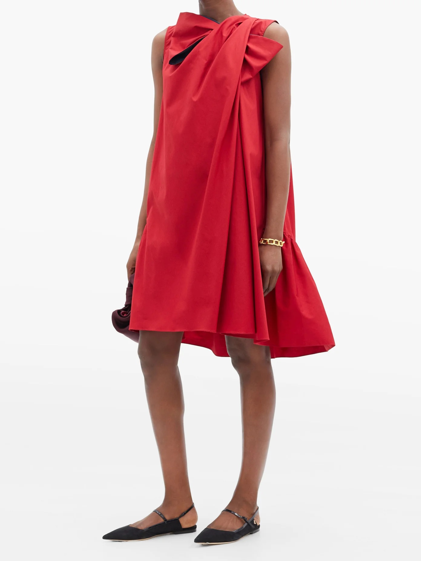 Selena bow appliqué draped cotton-poplin dress - 2