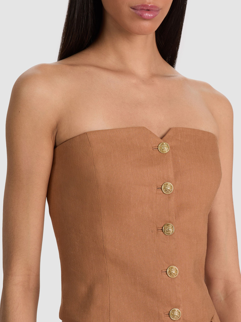 KELCEY STRAPLESS LINEN VEST - TAN 5