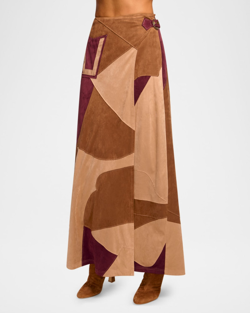 RAMY BROOK Jeannie Patchwork Faux Suede Skirt outlook