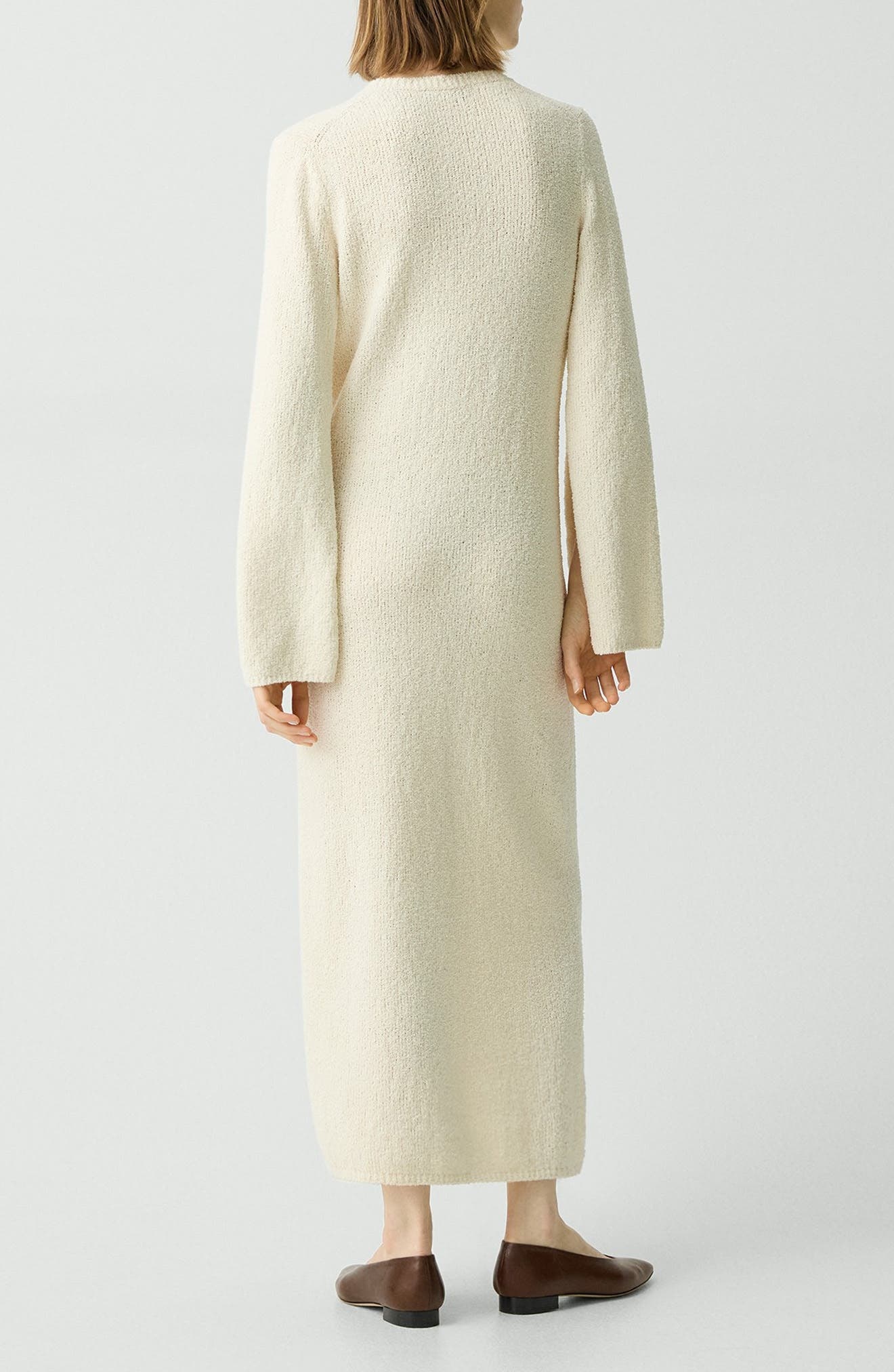 Theory Long Sleeve Organic Cotton Blend Bouclé Sweater Dress in Ivory at Nordstrom - 2