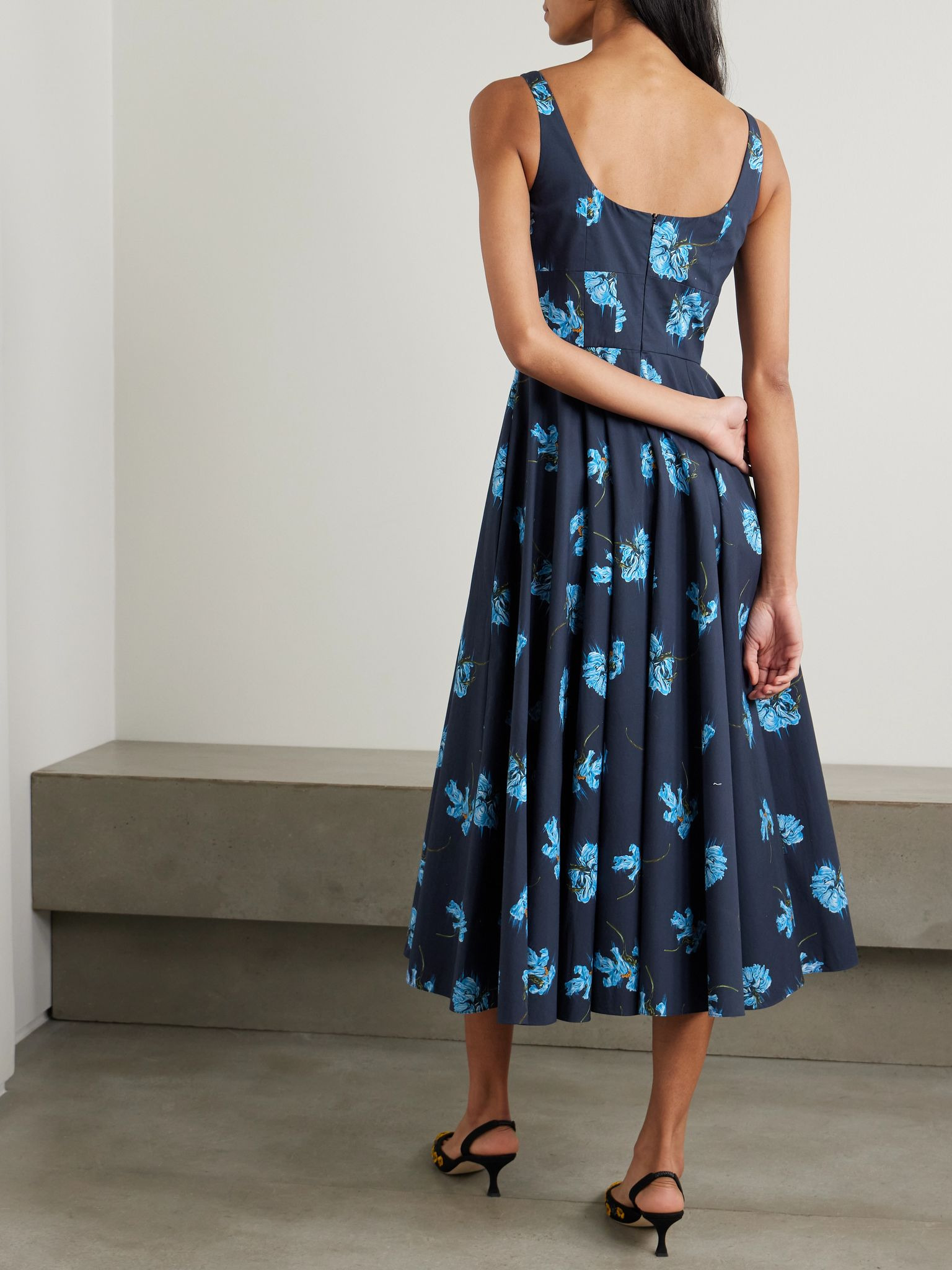 Mona floral-print cotton-poplin midi dress Navy - 3