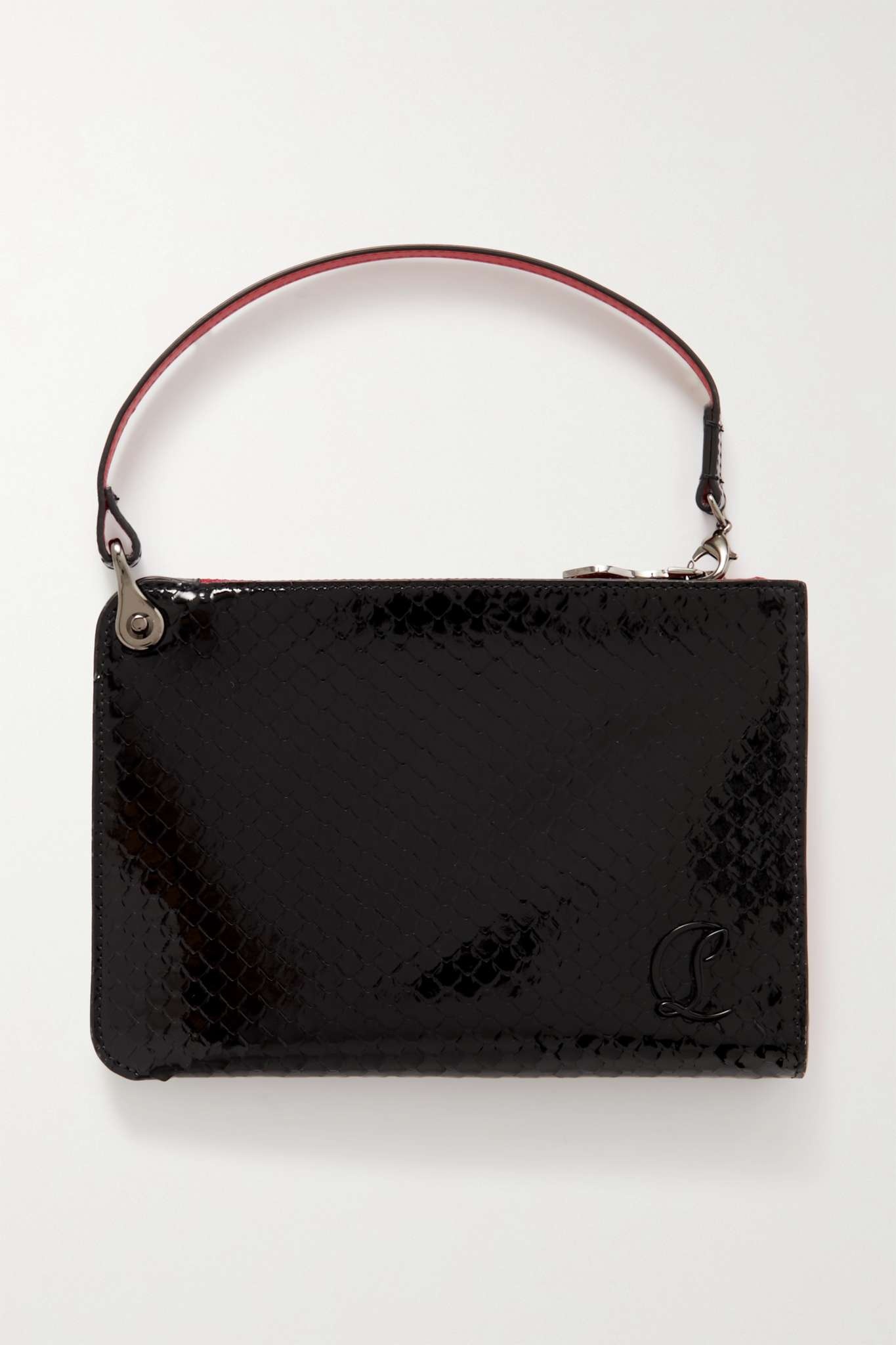 Embellished snake-effect patent-leather pouch - 1