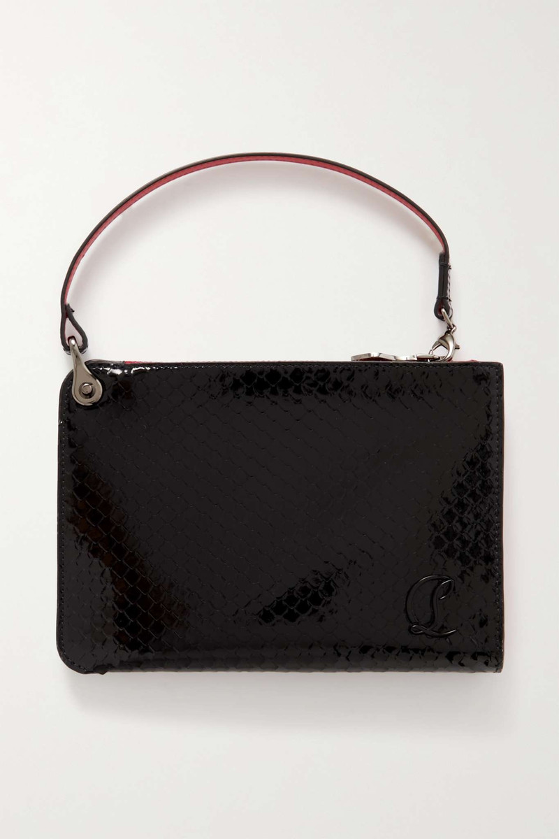 Embellished snake-effect patent-leather pouch 1