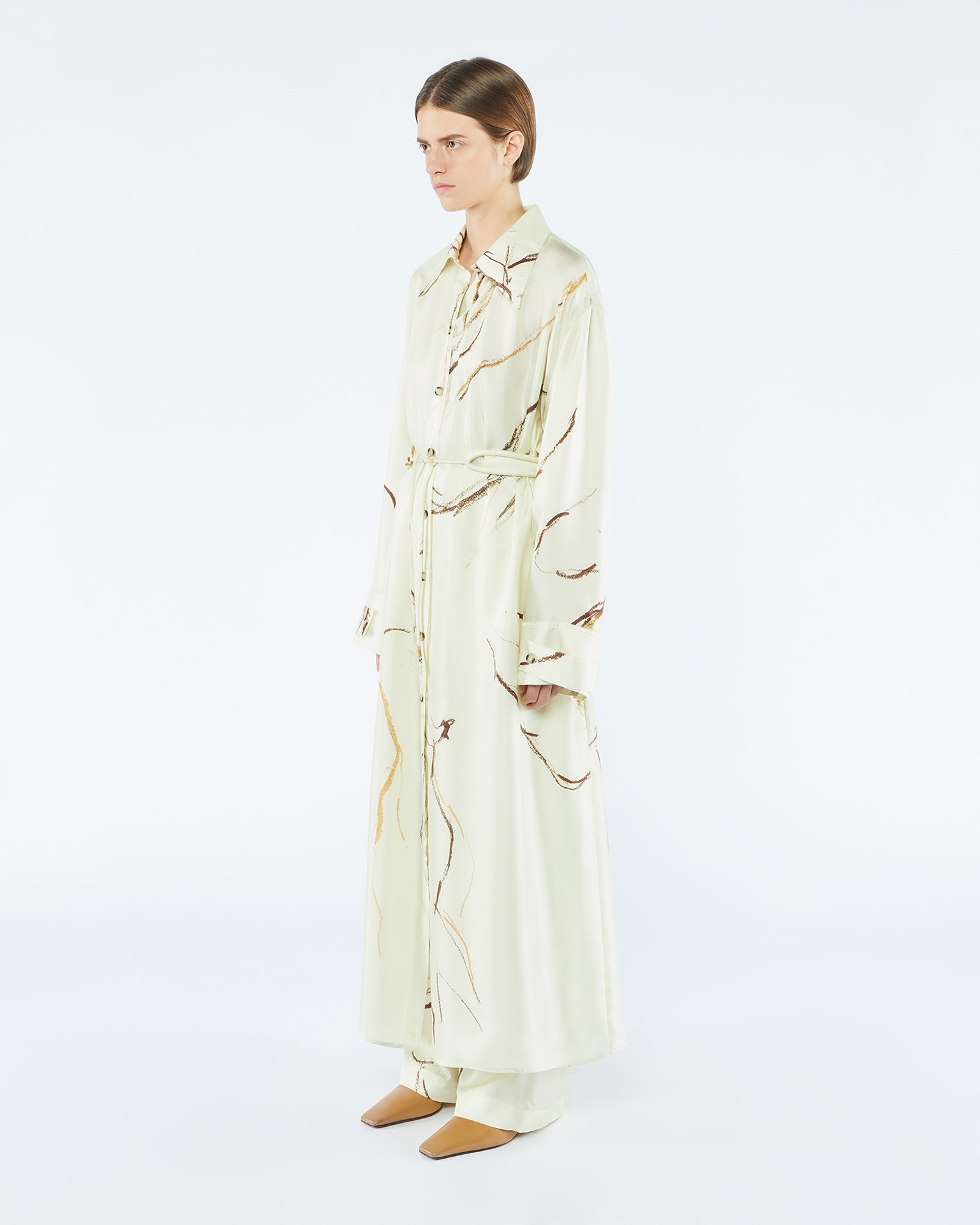 ELUNA - Printed twill silk shirt dress - Blockwood floral - 3