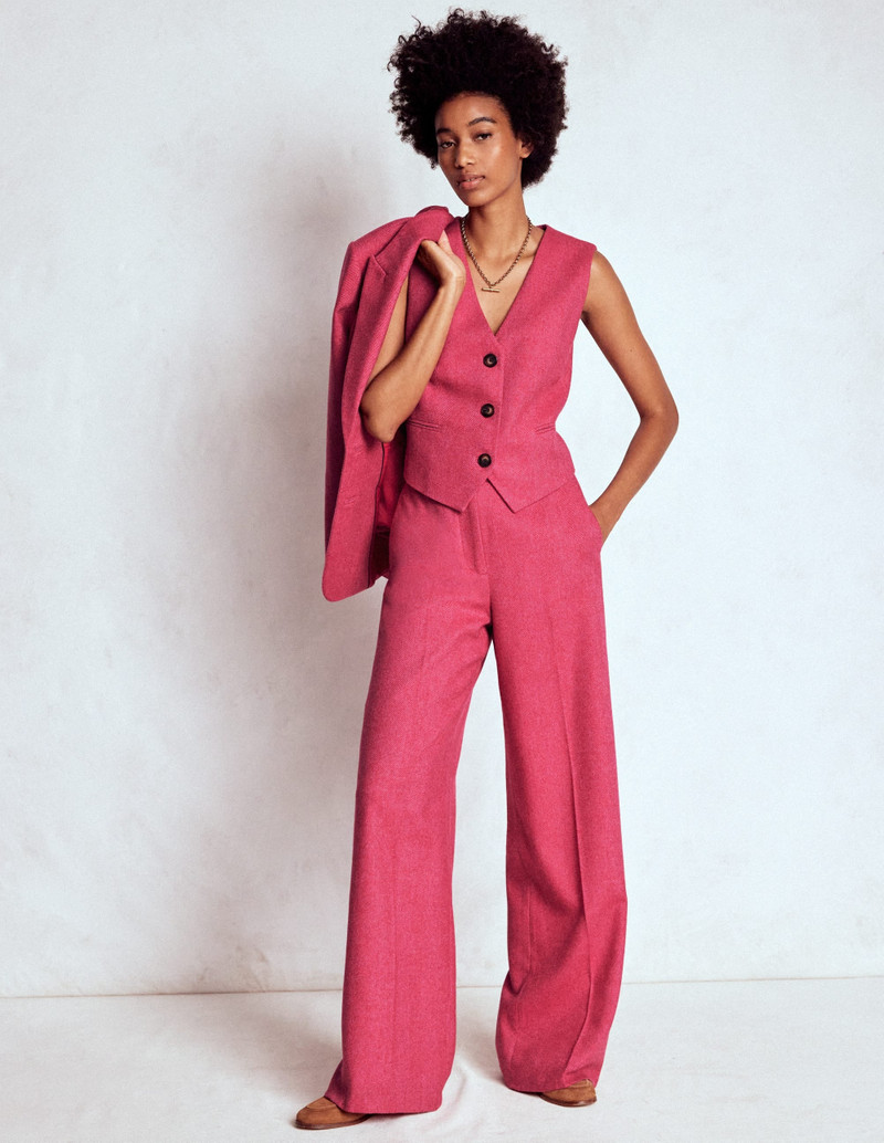 Pink Wool Waistcoat-Red and Pink Wide Herringbone 3