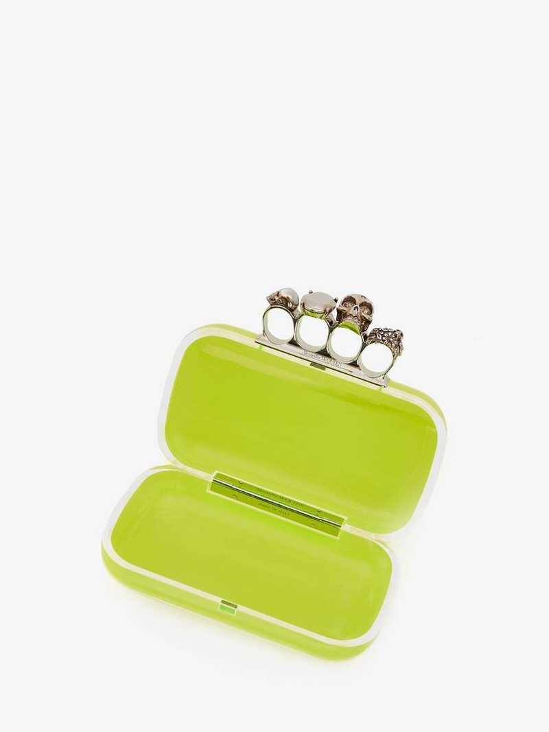 Women's Skull Four Ring Clutch in Acid Yellow 4