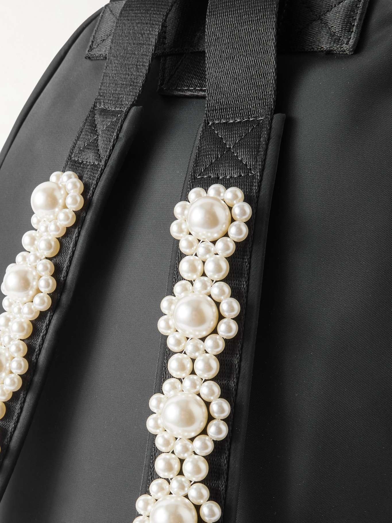Bow and faux pearl-embellished shell backpack Black - 4