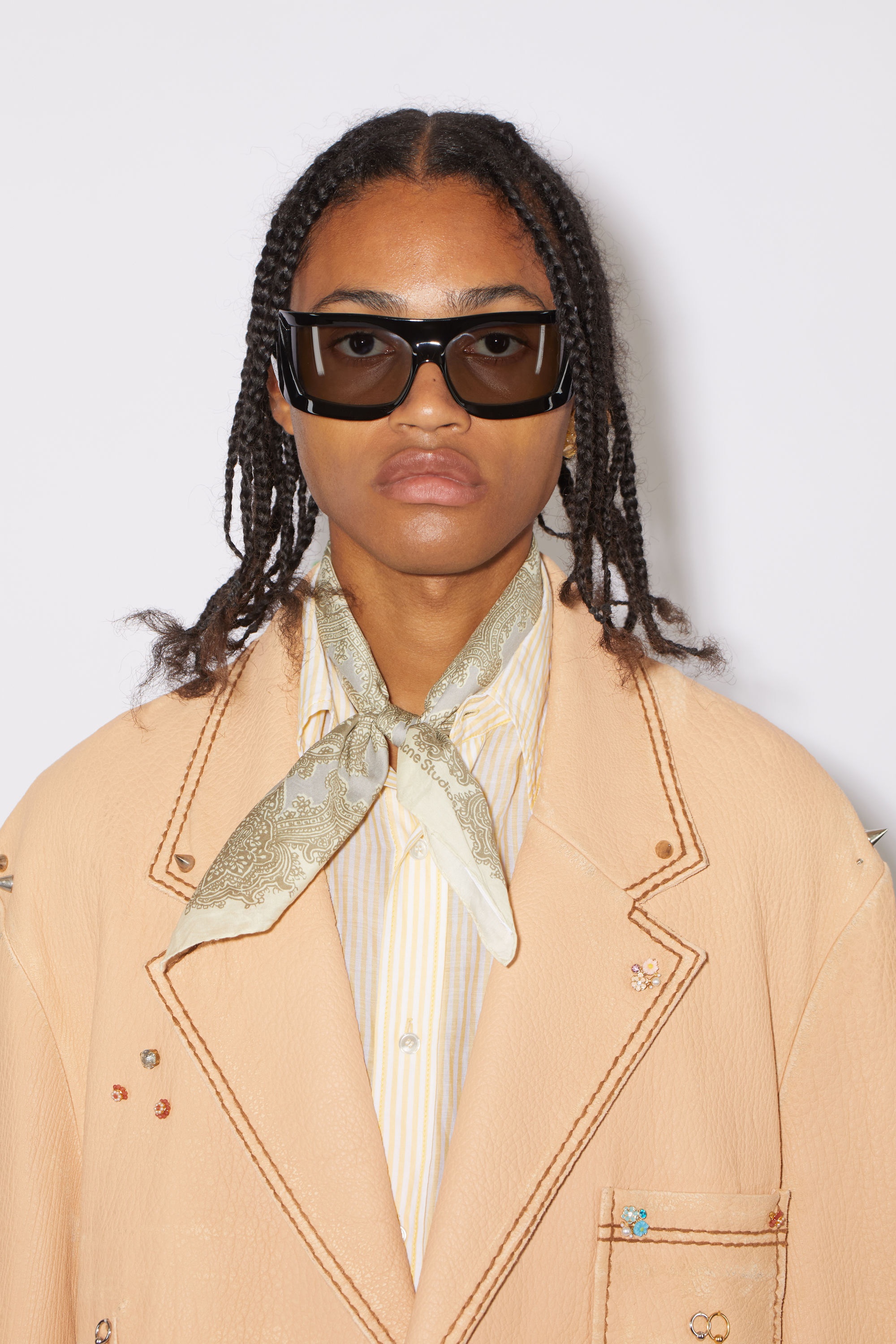 Printed square scarf - Cream white/light olive - 3