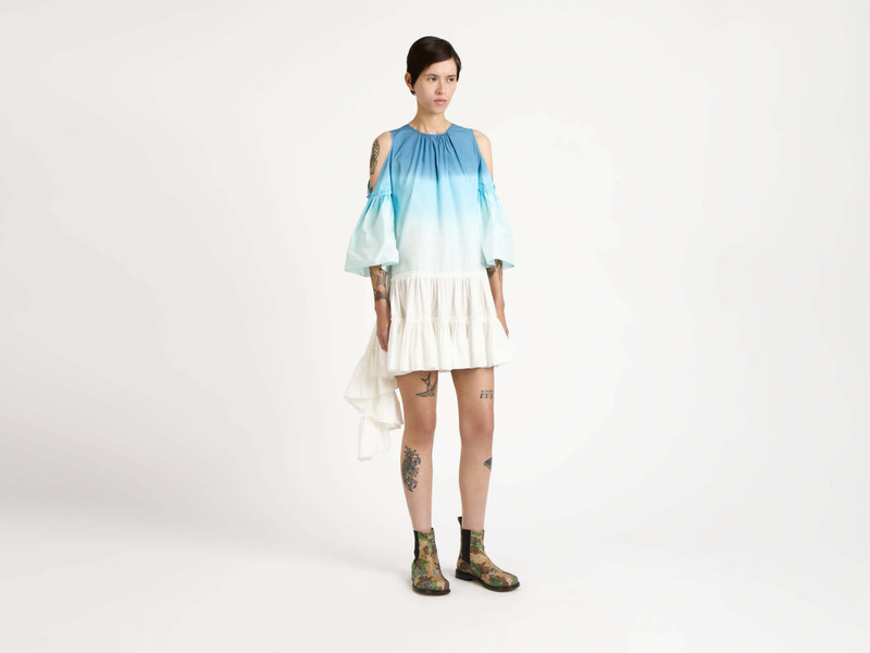 WOMENS DIP DYE RUFFLE DRESS IN WHITE & BLUE 6
