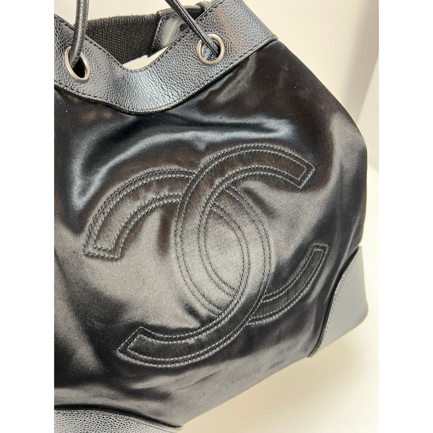 CHANEL Satin CC Large Black Bucket Shouler Bag - 19