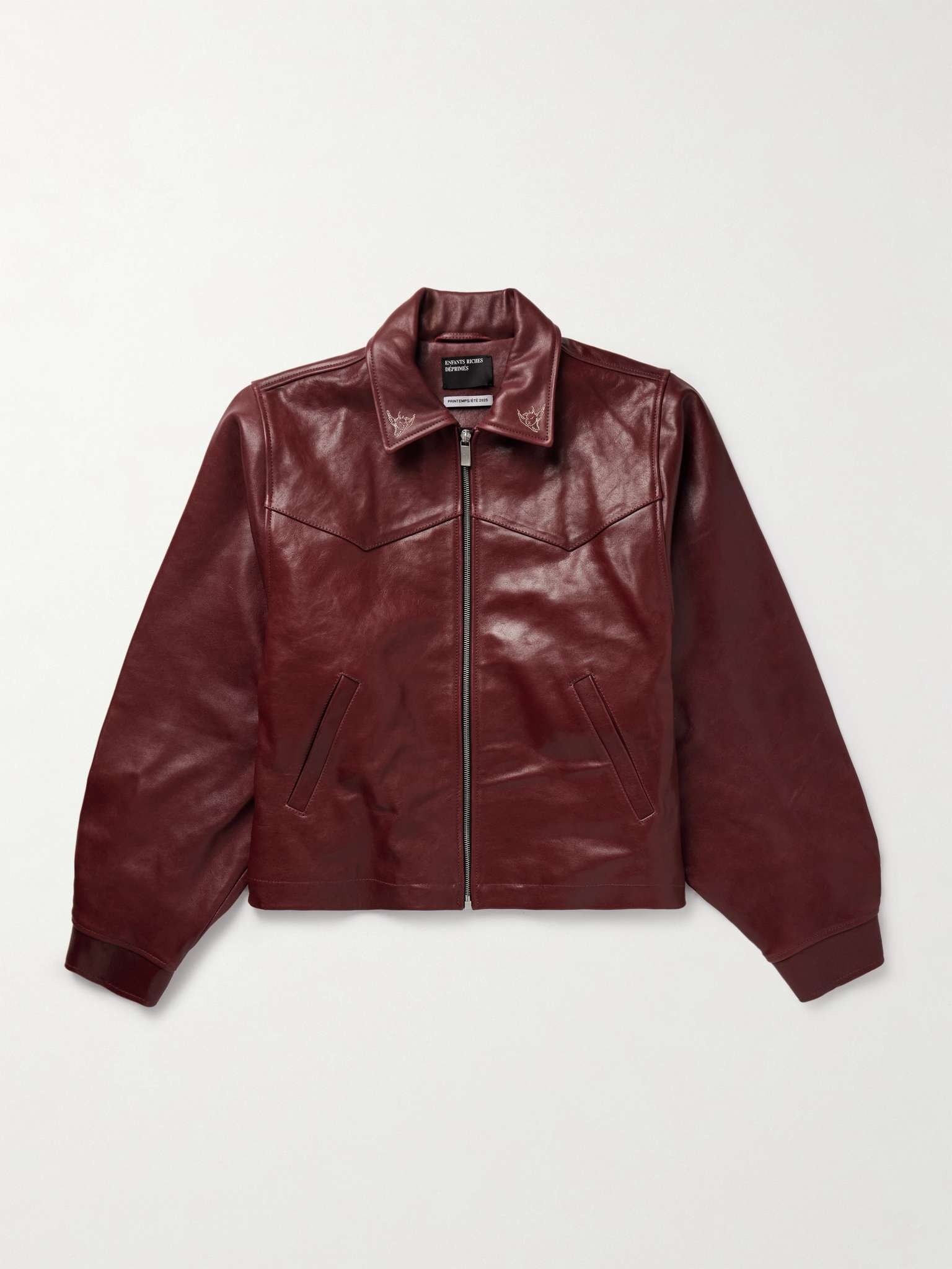 Principe de L'Amour Cropped Embroidered Leather Jacket - 1