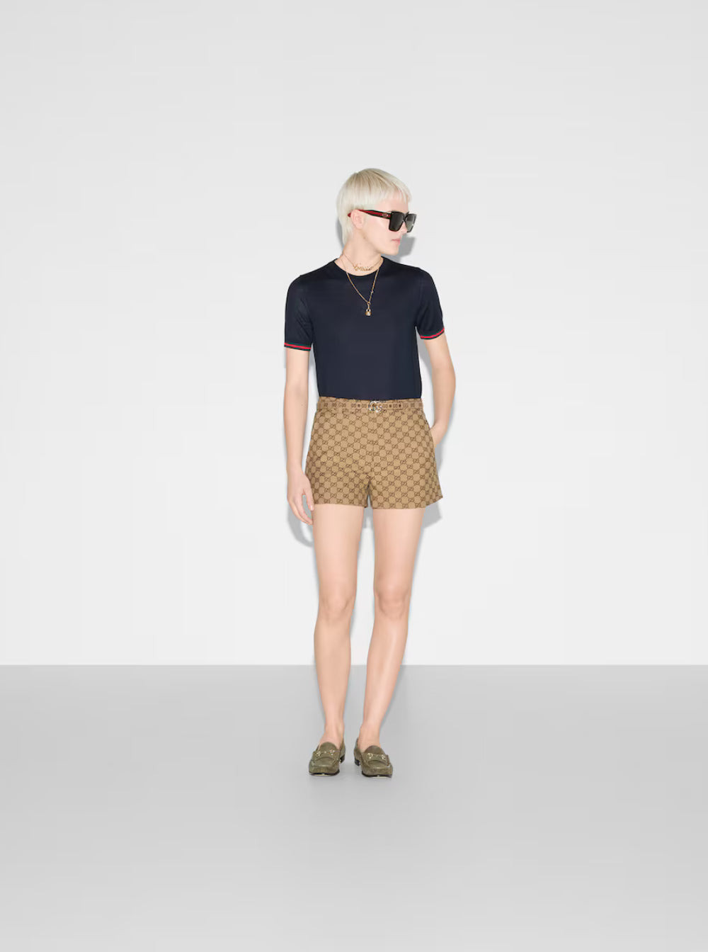 Gucci Women Blue T-Shirt With Web Detail On The Edges In Cashmere And Silk Blend Woman - 4