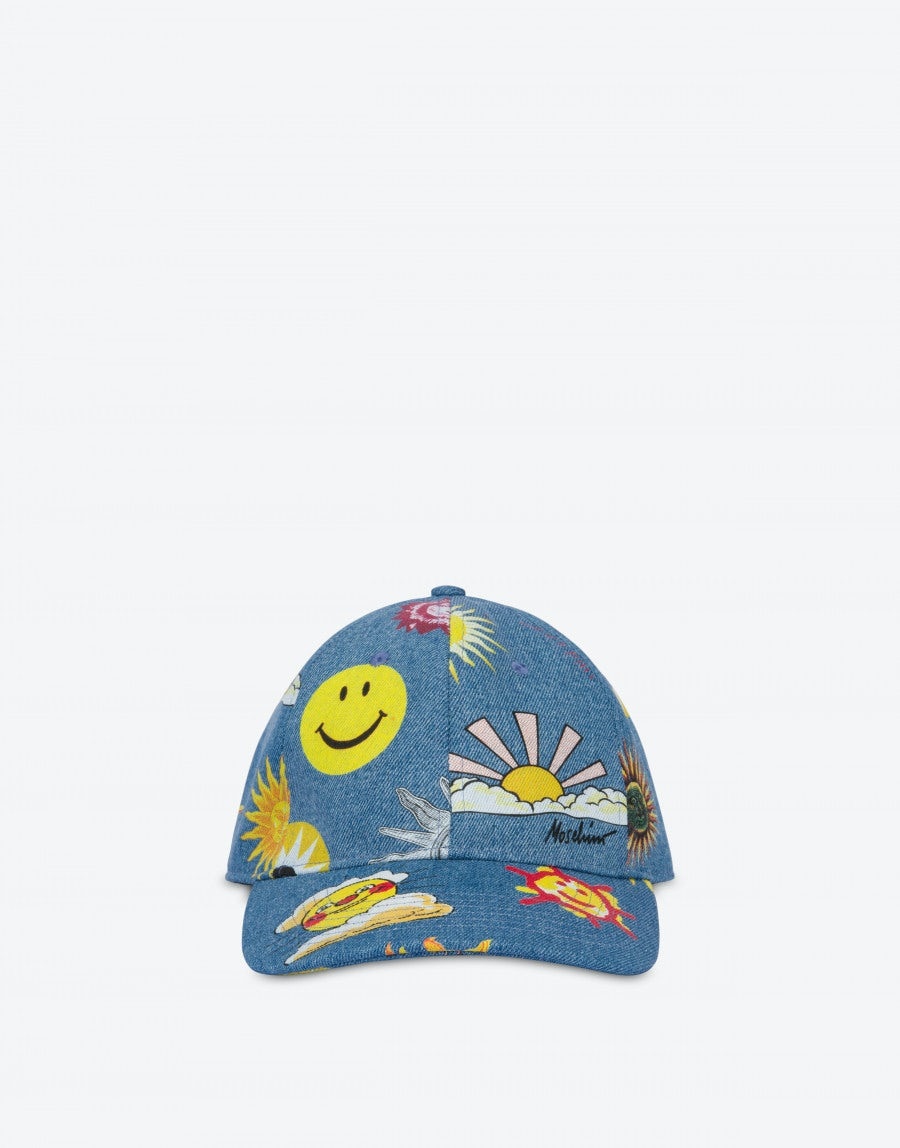 ALLOVER SUN SMILEY® PRINT DENIM HAT 1
