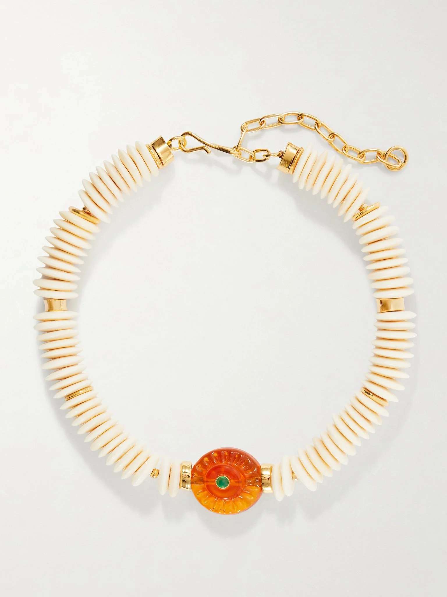 Marisol gold-plated bone, glass and chrysoprase beaded necklace White - 1