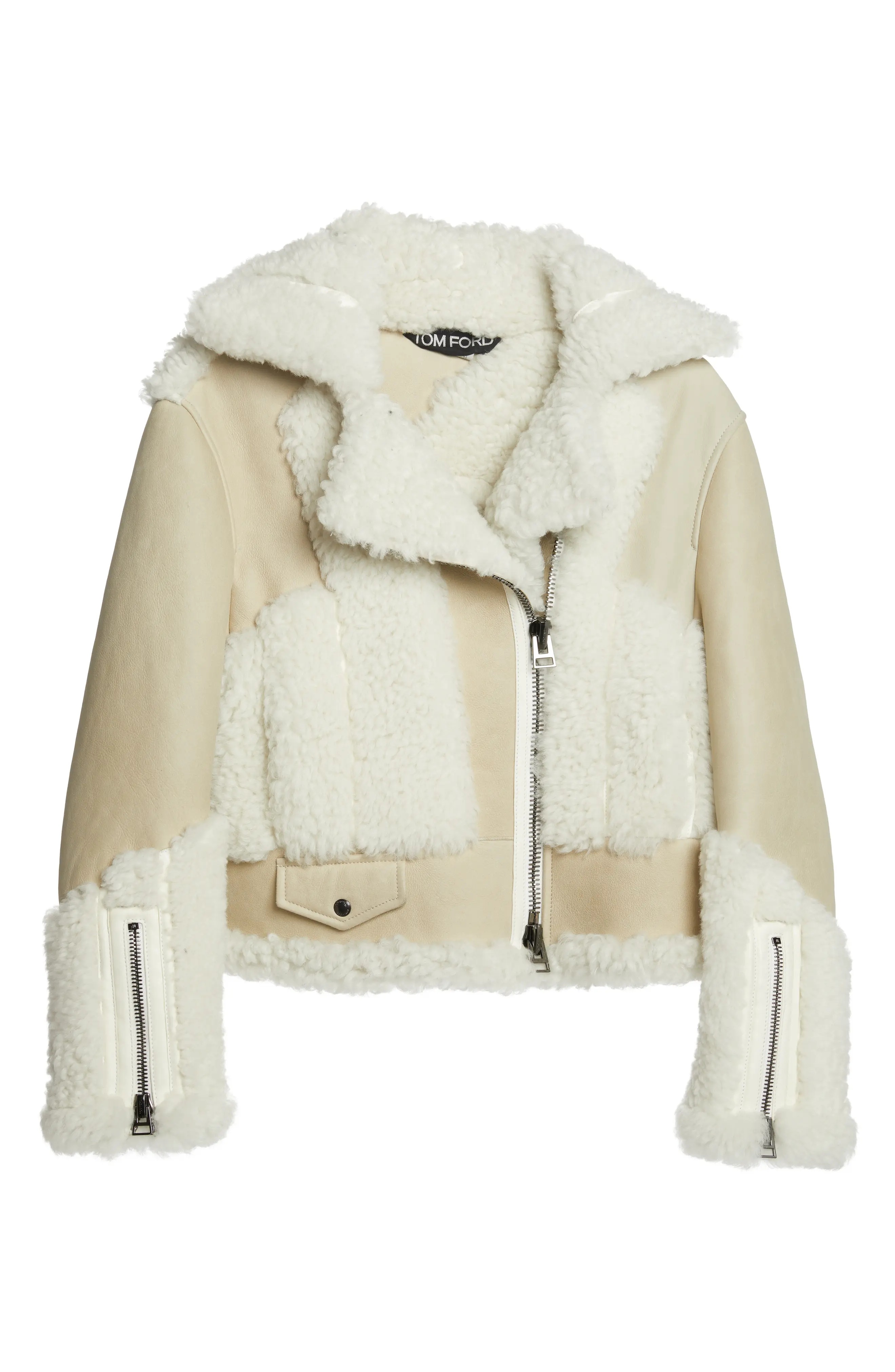 Patchwork Genuine Shearling Moto Jacket - 6