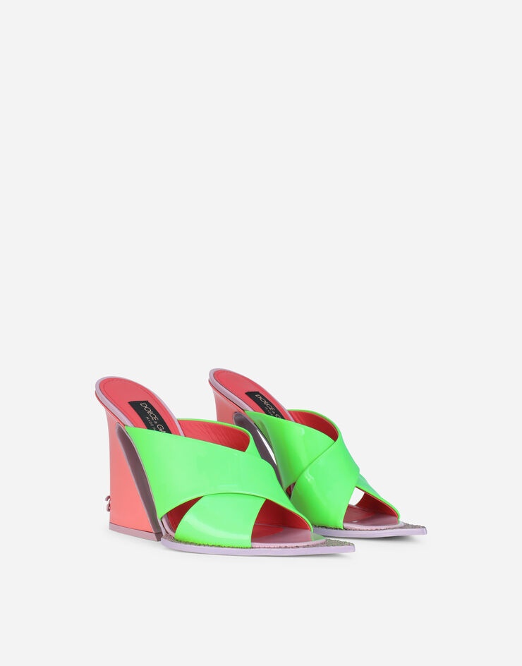 Neon patent leather mules with geometric heel - 2